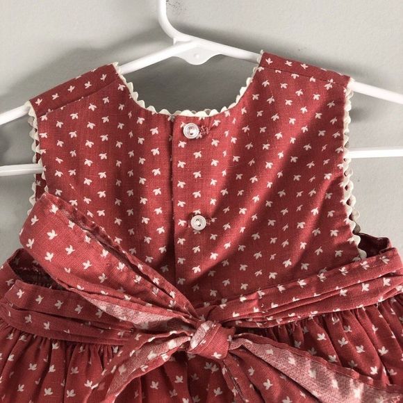 Vintage Girls Pinafore Circle Dress 18 Months Polka Dot Floral Button Tie Waist - Picture 7 of 12